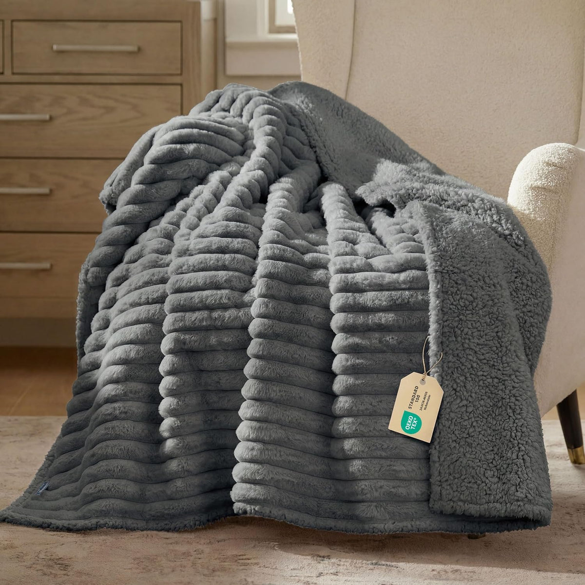 ComfyFleece™ Waterproof Dog Blankets for Large Dogs,50x60 Cream | Soft Plush Couch Cover,Washable Corduroy Fleece for Furniture Protector,Cozy Calming Reversible Pet Blanket for Senior Dogs