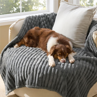 ComfyFleece™ Waterproof Dog Blankets for Large Dogs,50x60 Cream | Soft Plush Couch Cover,Washable Corduroy Fleece for Furniture Protector,Cozy Calming Reversible Pet Blanket for Senior Dogs