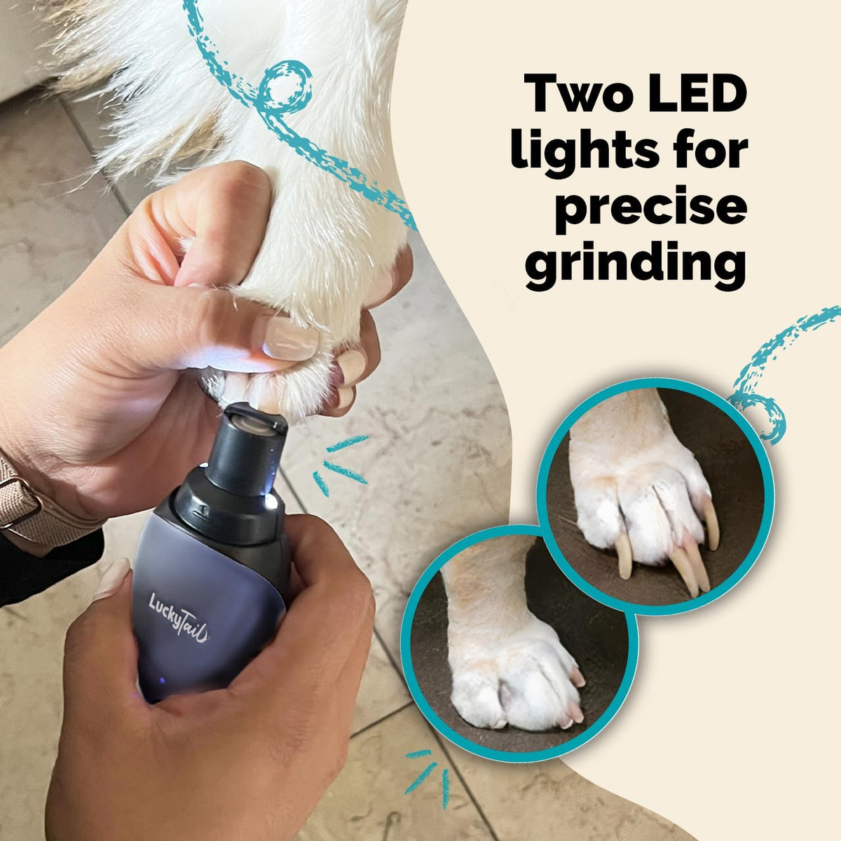Pet Nail Grinder for Dogs and Cats - Super Quiet and Low Vibration Electric Dog Nail Grinder with 2 LED Lights - USB Rechargeable and Cordless - 2 Speeds - Small to Large Pets