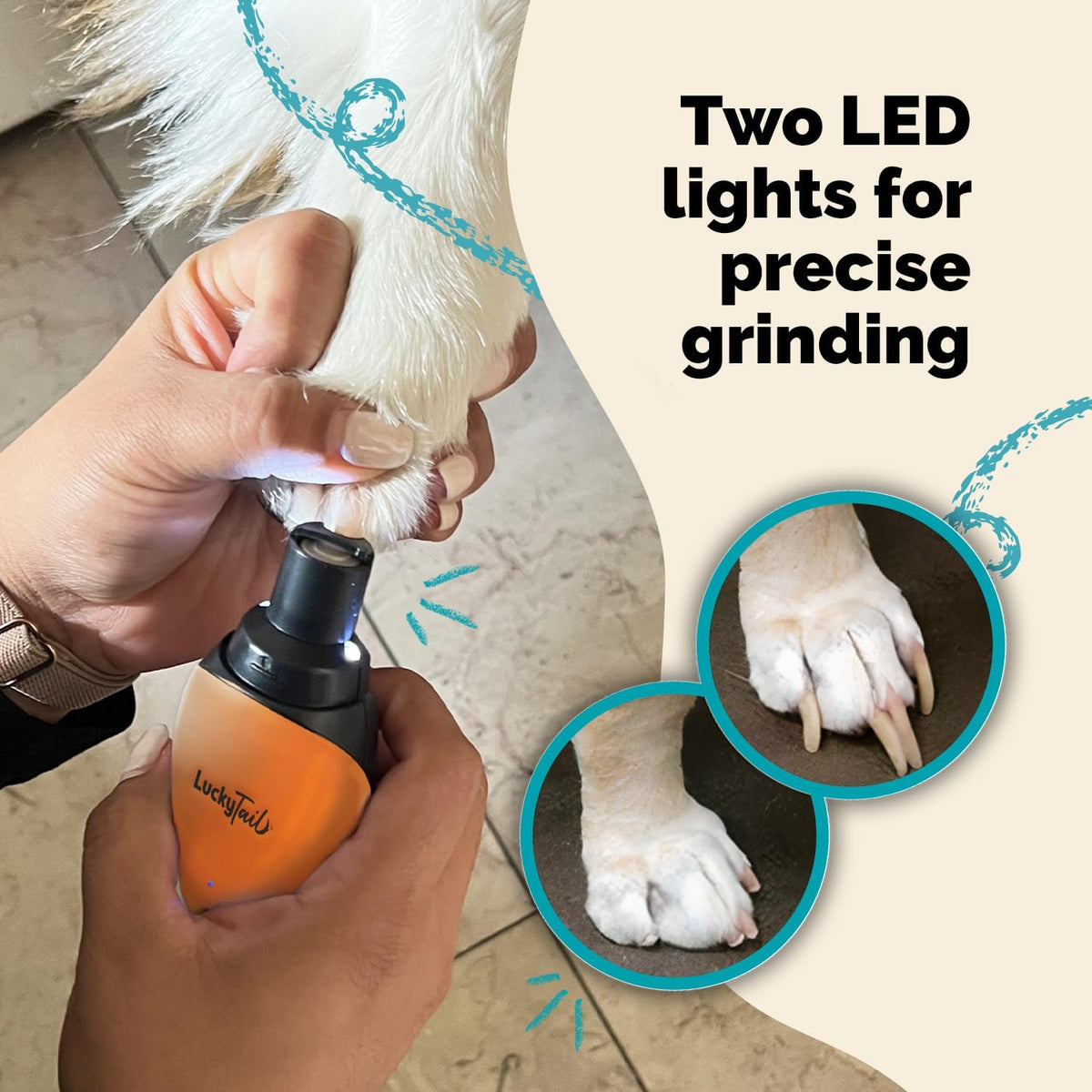 Pet Nail Grinder for Dogs and Cats - Super Quiet and Low Vibration Electric Dog Nail Grinder with 2 LED Lights - USB Rechargeable and Cordless - 2 Speeds - Small to Large Pets
