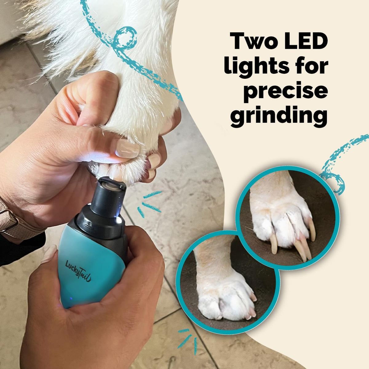 Pet Nail Grinder for Dogs and Cats - Super Quiet and Low Vibration Electric Dog Nail Grinder with 2 LED Lights - USB Rechargeable and Cordless - 2 Speeds - Small to Large Pets