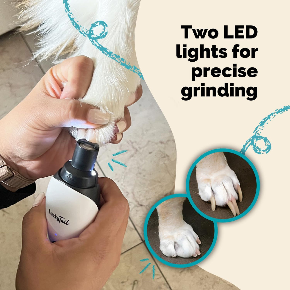 Pet Nail Grinder for Dogs and Cats - Super Quiet and Low Vibration Electric Dog Nail Grinder with 2 LED Lights - USB Rechargeable and Cordless - 2 Speeds - Small to Large Pets