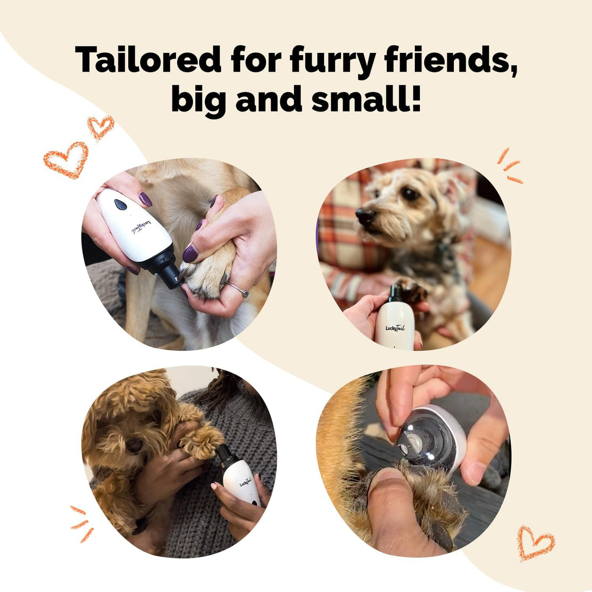 Pet Nail Grinder for Dogs and Cats - Super Quiet and Low Vibration Electric Dog Nail Grinder with 2 LED Lights - USB Rechargeable and Cordless - 2 Speeds - Small to Large Pets