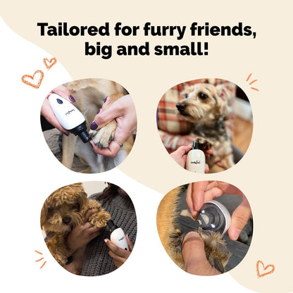 Pet Nail Grinder for Dogs and Cats - Super Quiet and Low Vibration Electric Dog Nail Grinder with 2 LED Lights - USB Rechargeable and Cordless - 2 Speeds - Small to Large Pets