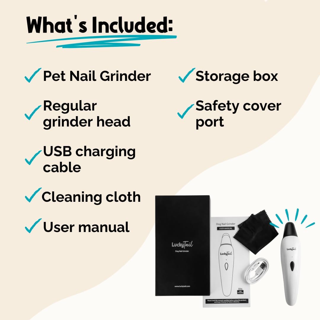 Pet Nail Grinder for Dogs and Cats - Super Quiet and Low Vibration Electric Dog Nail Grinder with 2 LED Lights - USB Rechargeable and Cordless - 2 Speeds - Small to Large Pets