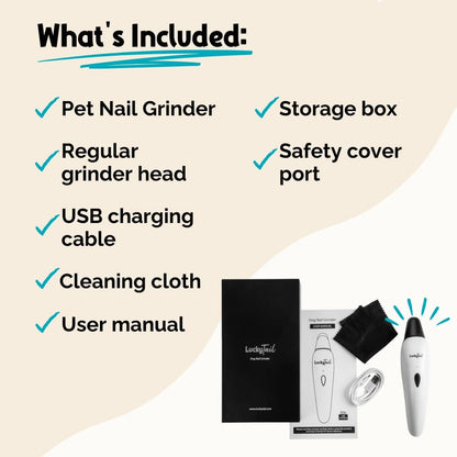 Pet Nail Grinder for Dogs and Cats - Super Quiet and Low Vibration Electric Dog Nail Grinder with 2 LED Lights - USB Rechargeable and Cordless - 2 Speeds - Small to Large Pets