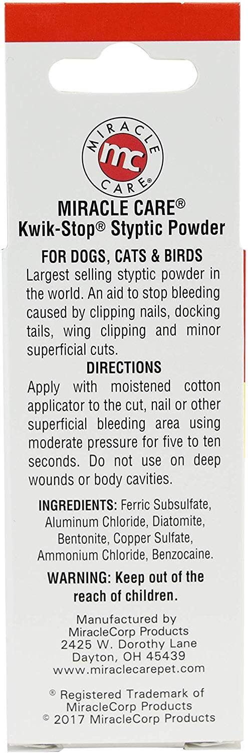 Kwik Stop Styptic Powder for Dogs, Cats, and Birds, 0.5 Ounce