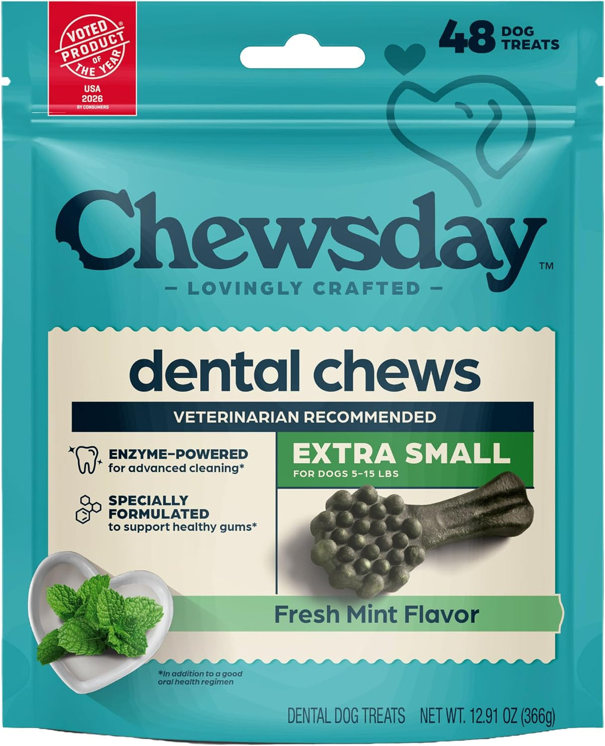 Dog Treats, Fresh Mint Flavor Dental Chews