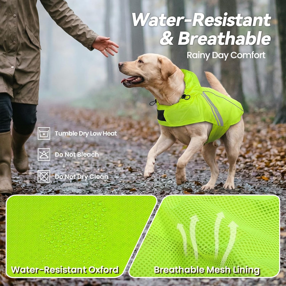 Dog Raincoat Wetoff Dog Rain Coat, L, Yellow | Rain Jacket with Hood & Harness Hole, Waterproof & Lightweight for Puppy Doggy Pet