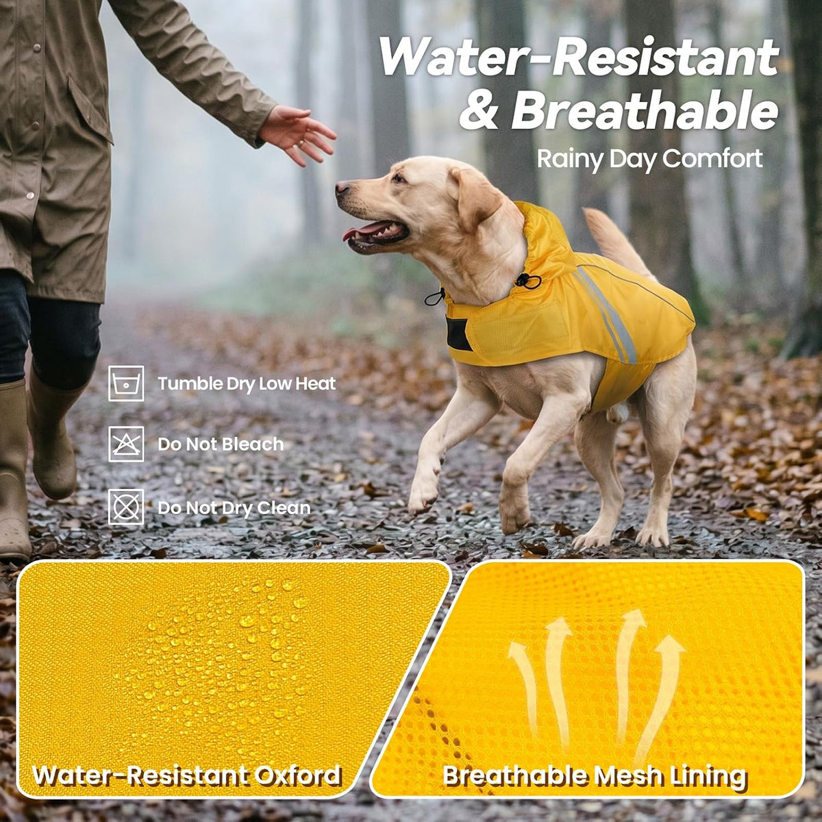 Dog Raincoat Wetoff Dog Rain Coat, L, Yellow | Rain Jacket with Hood & Harness Hole, Waterproof & Lightweight for Puppy Doggy Pet