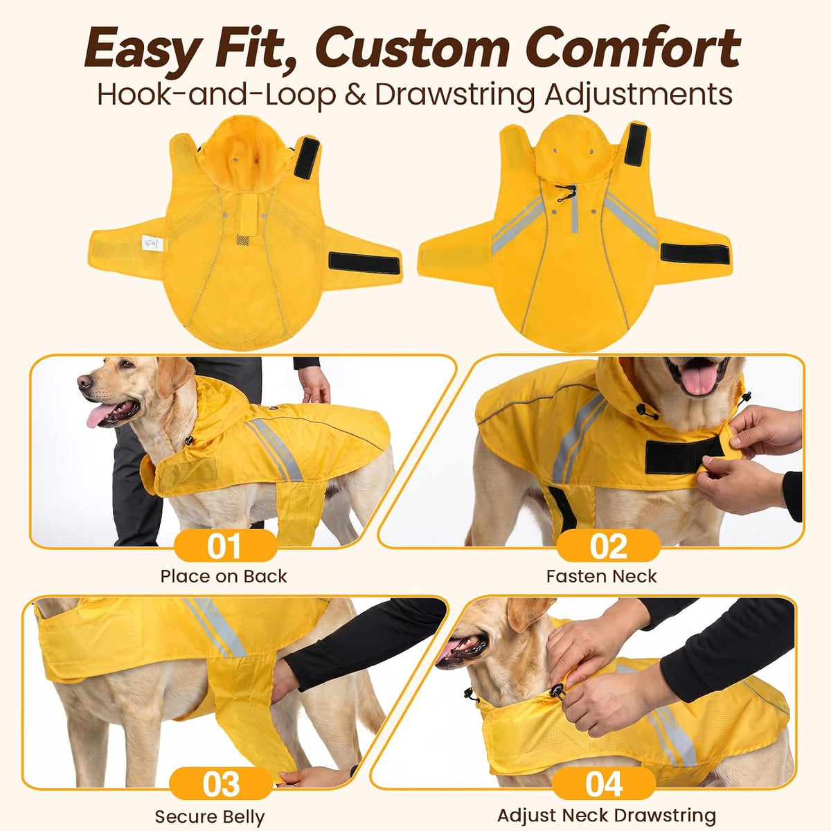 Dog Raincoat Wetoff Dog Rain Coat, L, Yellow | Rain Jacket with Hood & Harness Hole, Waterproof & Lightweight for Puppy Doggy Pet