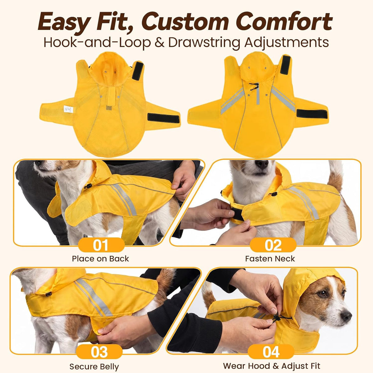 Dog Raincoat Wetoff Dog Rain Coat, L, Yellow | Rain Jacket with Hood & Harness Hole, Waterproof & Lightweight for Puppy Doggy Pet