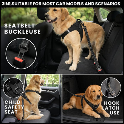 Dog Seat Belt for Car, 3-in-1 Adjustable Dog Seatbelt, Black