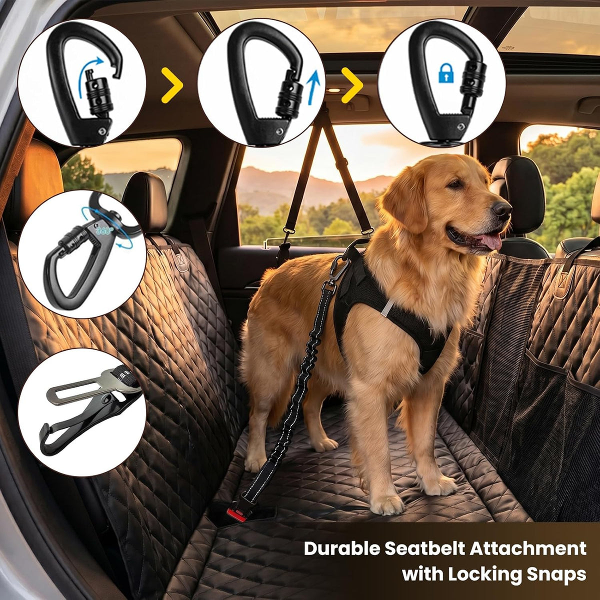 Dog Seat Belt for Car, 3-in-1 Adjustable Dog Seatbelt, Black