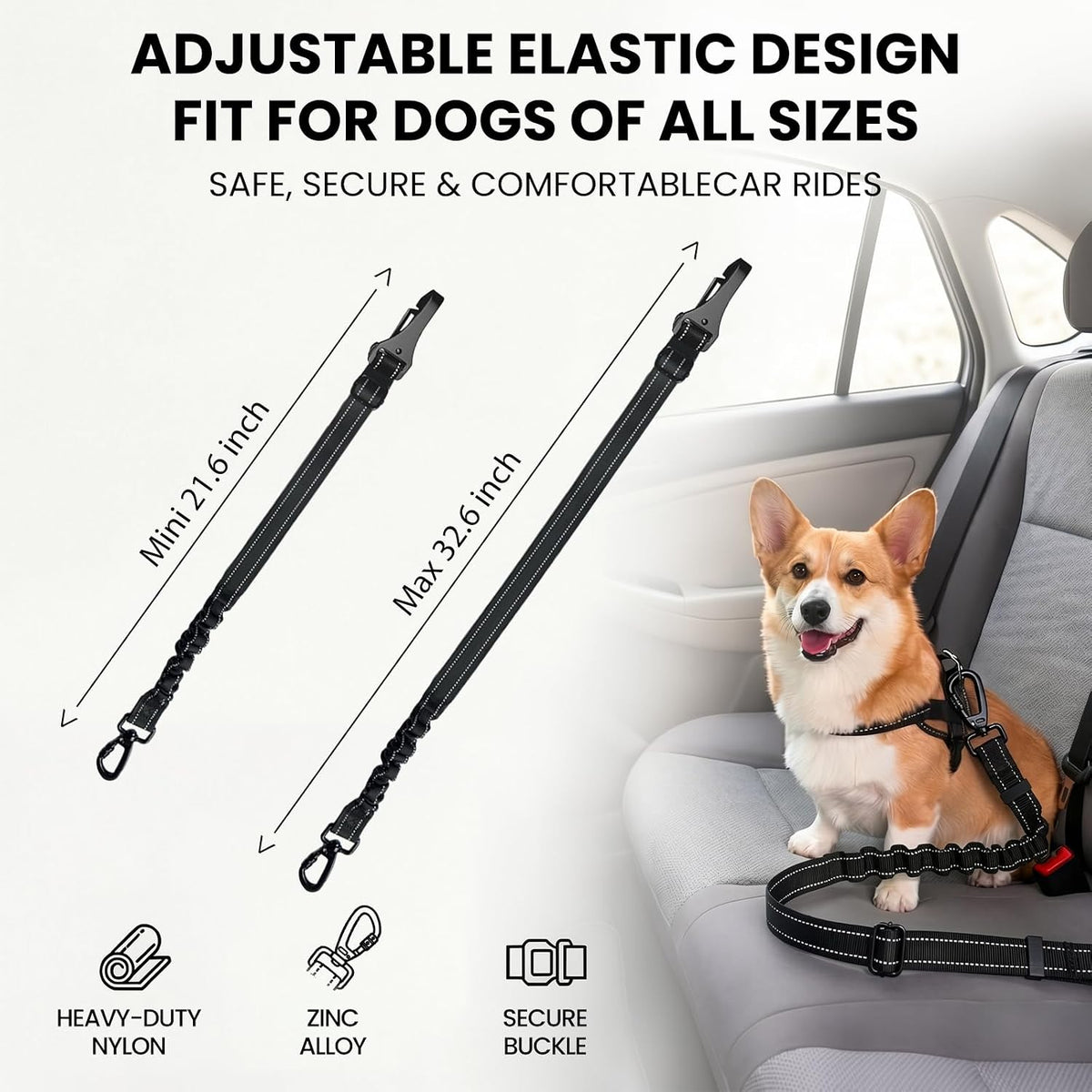 Dog Seat Belt for Car, 3-in-1 Adjustable Dog Seatbelt, Black