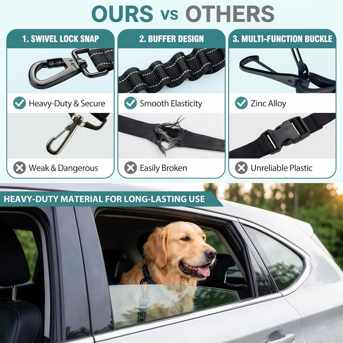 Dog Seat Belt for Car, 3-in-1 Adjustable Dog Seatbelt, Black