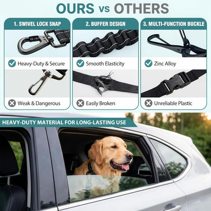 Dog Seat Belt for Car, 3-in-1 Adjustable Dog Seatbelt, Black