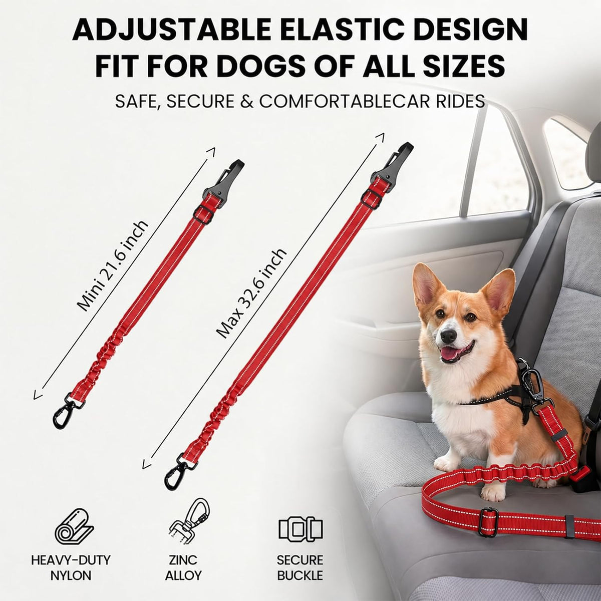 Dog Seat Belt for Car, 3-in-1 Adjustable Dog Seatbelt, Black
