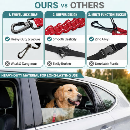 Dog Seat Belt for Car, 3-in-1 Adjustable Dog Seatbelt, Black