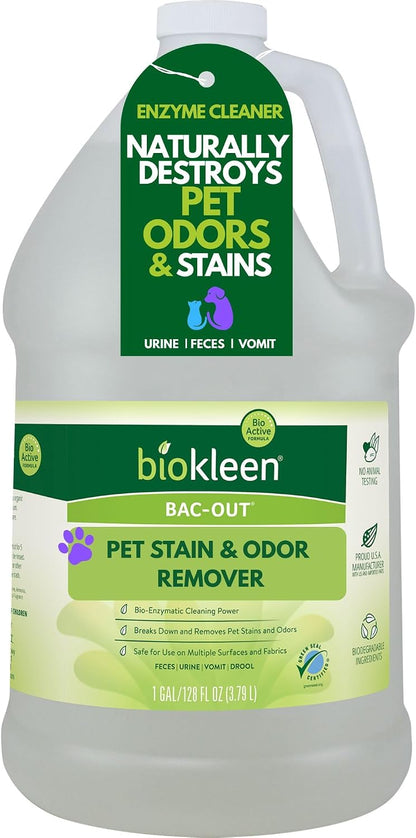 Bac-Out Pet Stain Remover - Enzymatic, Natural, Plant-Based Destroys Stains & Odors, Safe for Surfaces & Fabrics, Carpet Cleaner - Eco-Friendly, Lavender Lime Scent, 1 Gallon