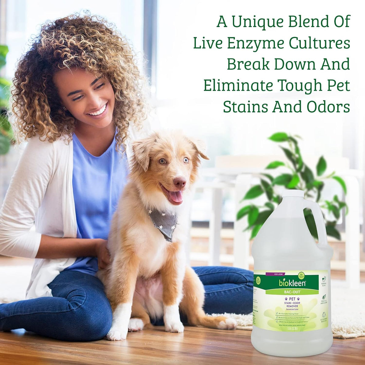 Bac-Out Pet Stain Remover - Enzymatic, Natural, Plant-Based Destroys Stains & Odors, Safe for Surfaces & Fabrics, Carpet Cleaner - Eco-Friendly, Lavender Lime Scent, 1 Gallon