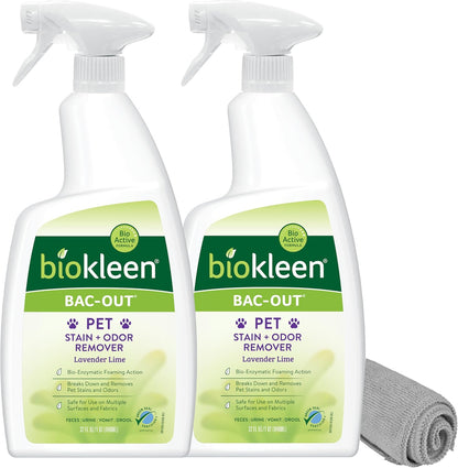 Bac-Out Pet Stain Remover - Enzymatic, Natural, Plant-Based Destroys Stains & Odors, Safe for Surfaces & Fabrics, Carpet Cleaner - Eco-Friendly, Lavender Lime Scent, 1 Gallon