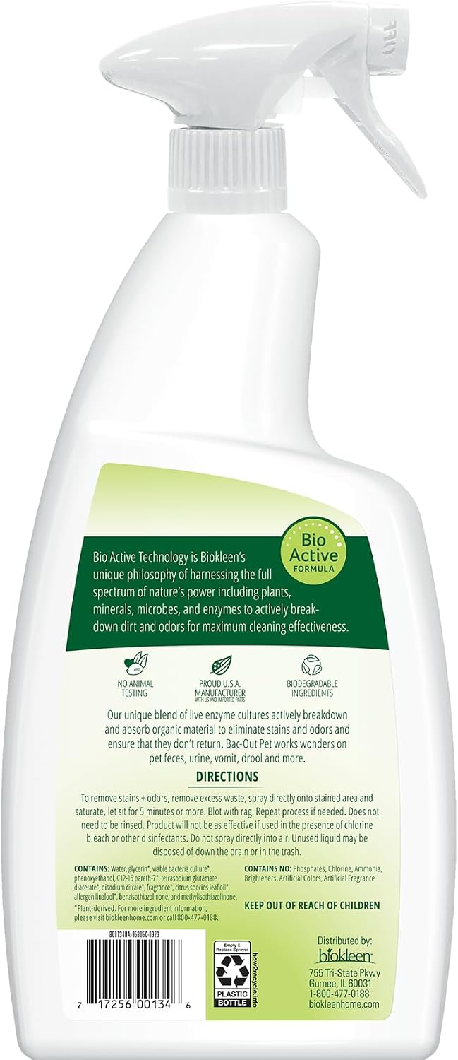 Bac-Out Pet Stain Remover - Enzymatic, Natural, Plant-Based Destroys Stains & Odors, Safe for Surfaces & Fabrics, Carpet Cleaner - Eco-Friendly, Lavender Lime Scent, 1 Gallon