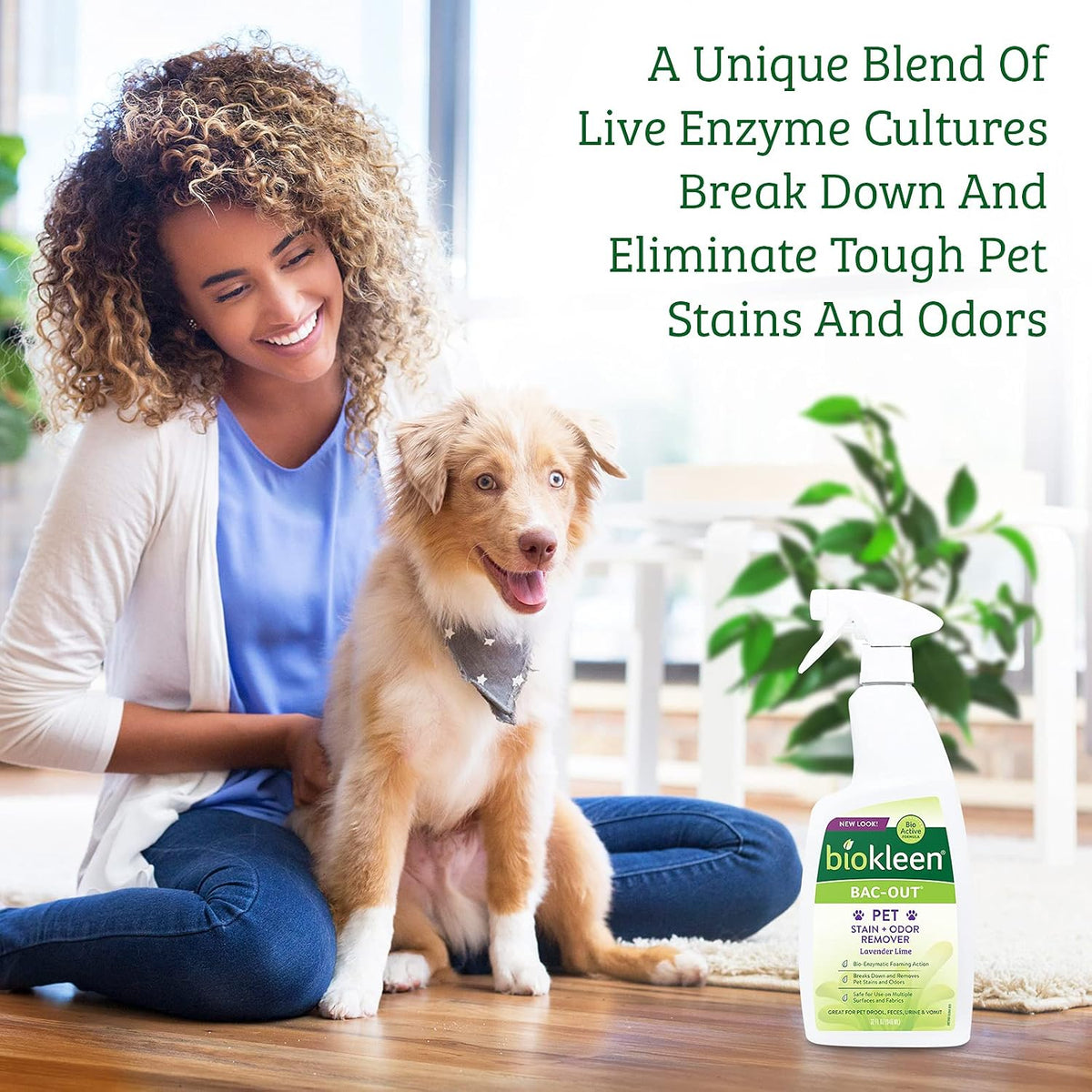 Bac-Out Pet Stain Remover - Enzymatic, Natural, Plant-Based Destroys Stains & Odors, Safe for Surfaces & Fabrics, Carpet Cleaner - Eco-Friendly, Lavender Lime Scent, 1 Gallon