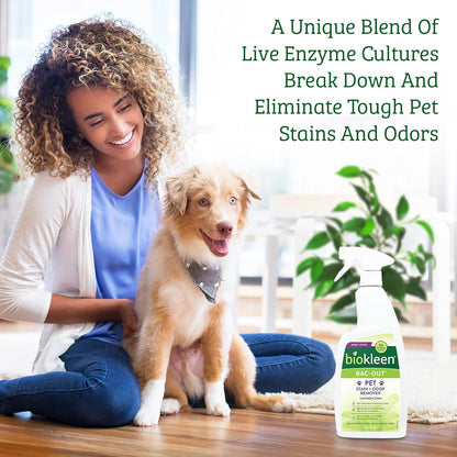 Bac-Out Pet Stain Remover - Enzymatic, Natural, Plant-Based Destroys Stains & Odors, Safe for Surfaces & Fabrics, Carpet Cleaner - Eco-Friendly, Lavender Lime Scent, 1 Gallon