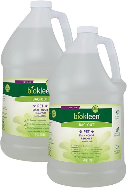 Bac-Out Pet Stain Remover - Enzymatic, Natural, Plant-Based Destroys Stains & Odors, Safe for Surfaces & Fabrics, Carpet Cleaner - Eco-Friendly, Lavender Lime Scent, 1 Gallon