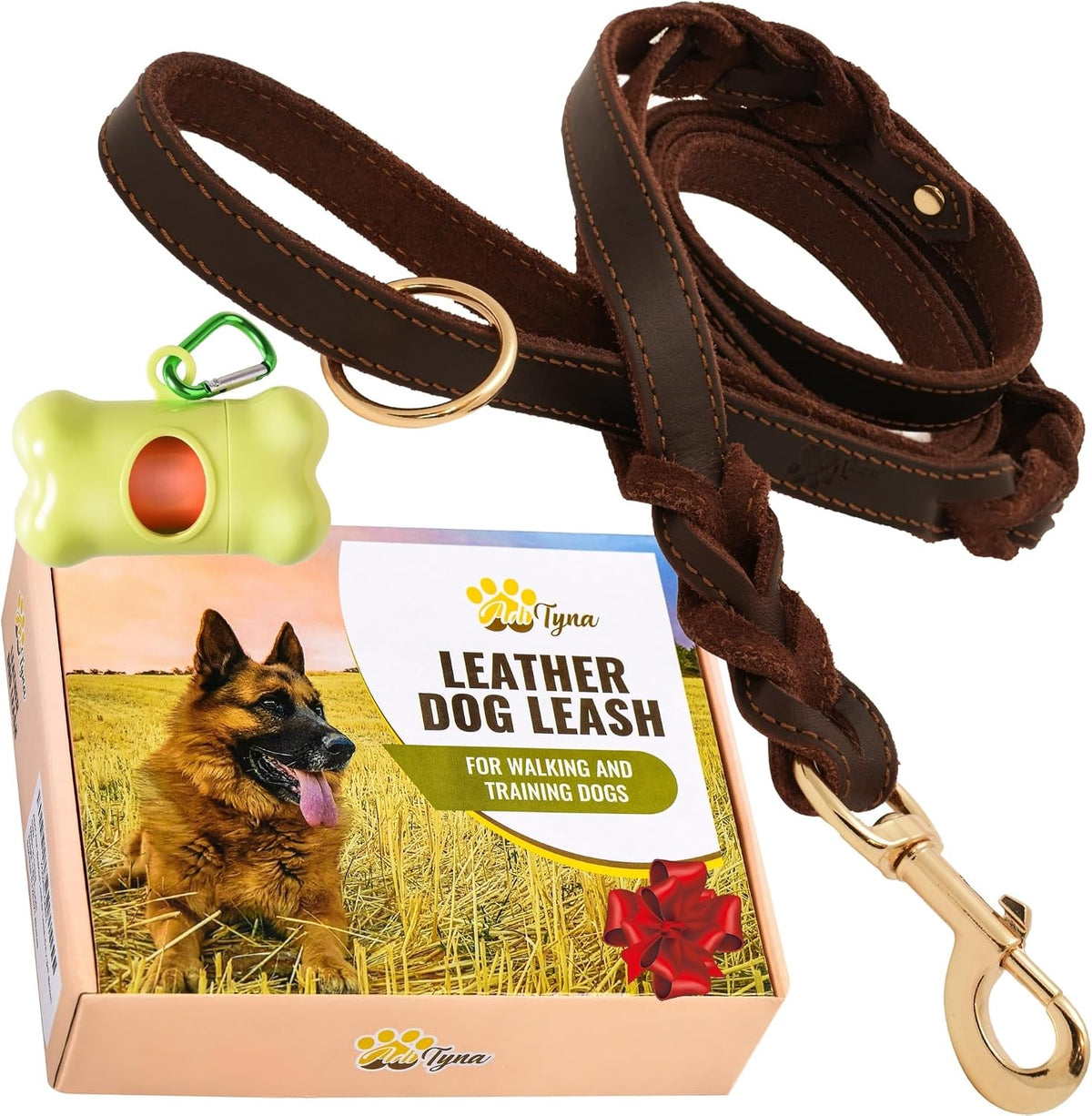 Leather Dog Leash with Traffic Handle, 6ft, Medium & Large Dogs