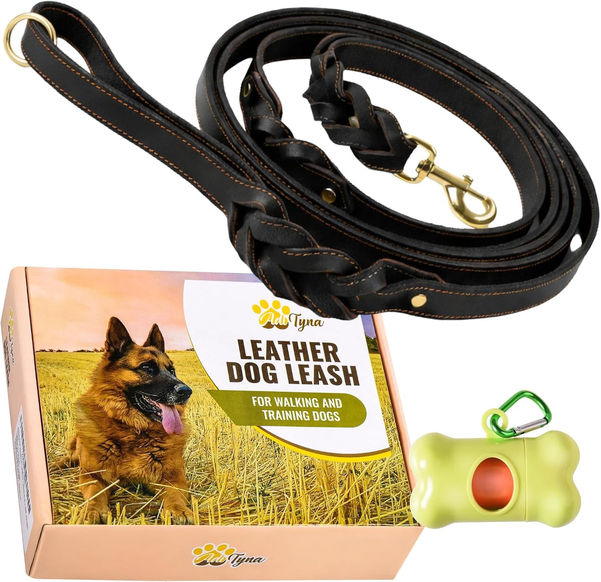 Leather Dog Leash with Traffic Handle, 6ft, Medium & Large Dogs