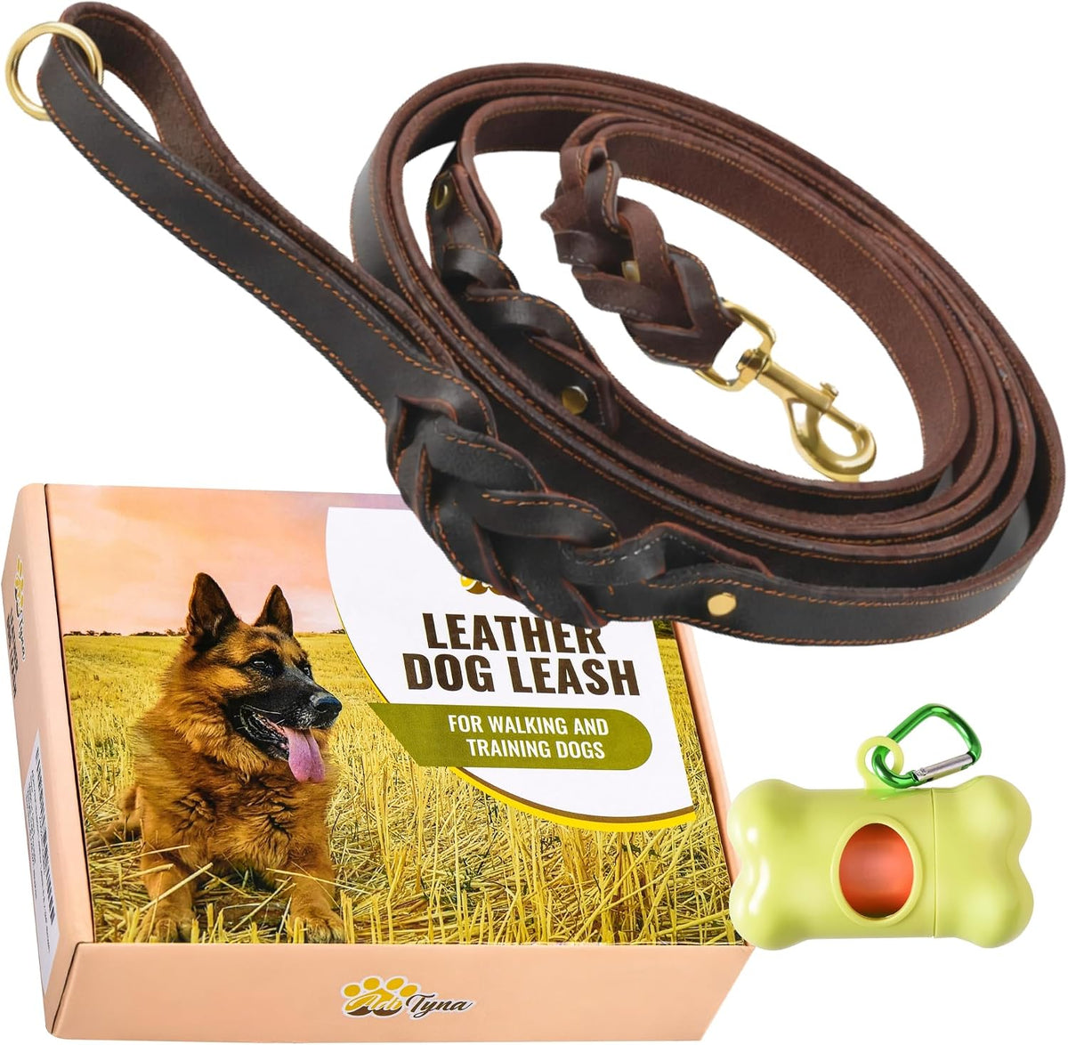 Leather Dog Leash with Traffic Handle, 6ft, Medium & Large Dogs