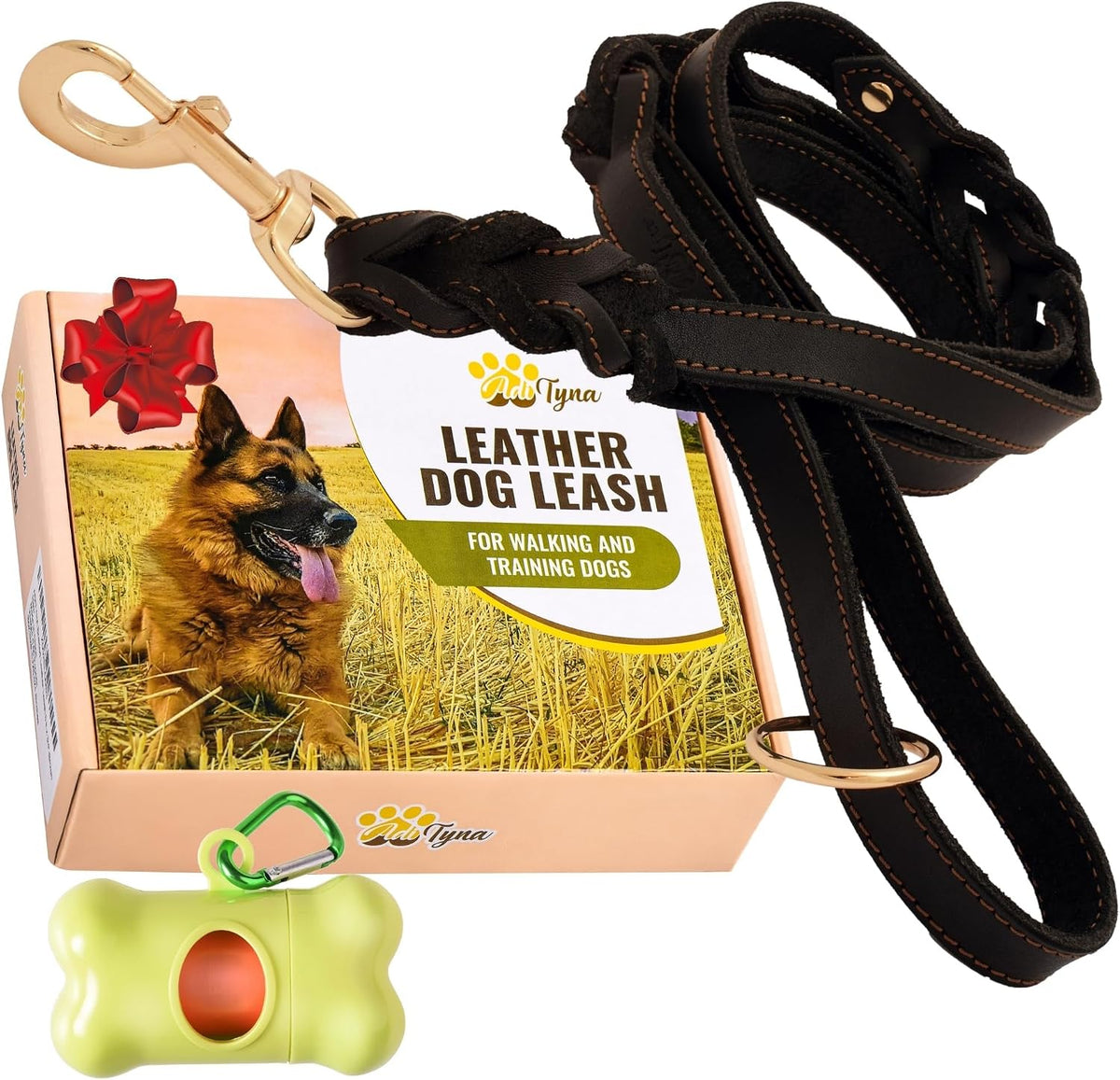Leather Dog Leash with Traffic Handle, 6ft, Medium & Large Dogs