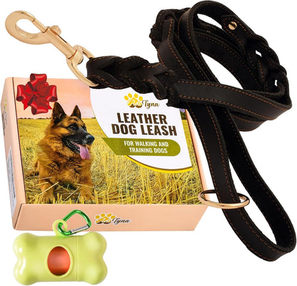 Leather Dog Leash with Traffic Handle, 6ft, Medium & Large Dogs