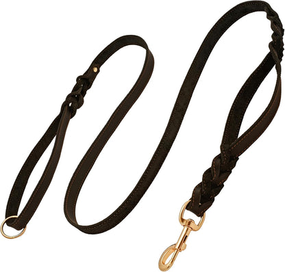 Leather Dog Leash with Traffic Handle, 6ft, Medium & Large Dogs
