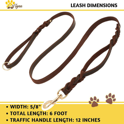 Leather Dog Leash with Traffic Handle, 6ft, Medium & Large Dogs
