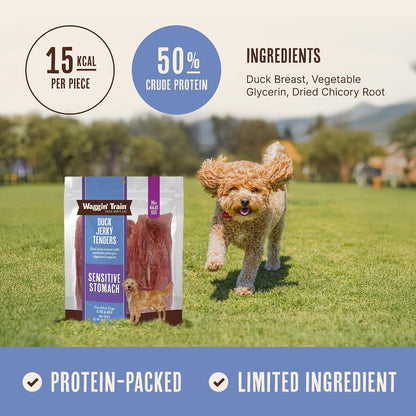 Waggin' Train Duck Jerky Dog Treats for Dogs with Sensitive Stomachs, Made with 100% Real Duck Breasts, Three All-Natural Ingredients, High Protein Dog Treat, Easily Digestible for Dogs, 12 oz. Pouch