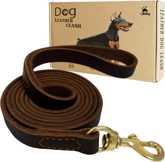 Leather Dog Leash 6ft, Heavy Duty Training Leash for Large Medium Dogs