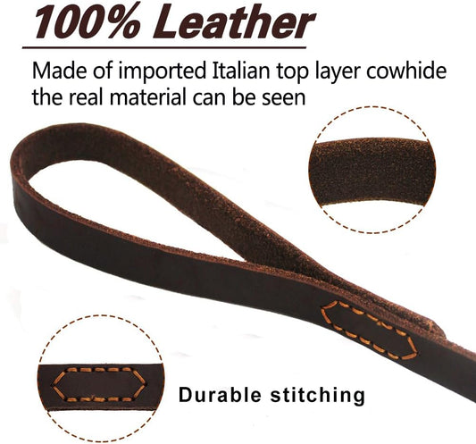 Leather Dog Leash 6ft, Heavy Duty Training Leash for Large Medium Dogs