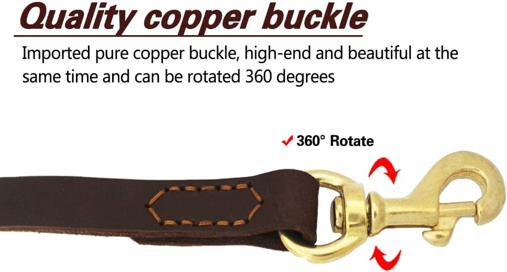 Leather Dog Leash 6ft, Heavy Duty Training Leash for Large Medium Dogs