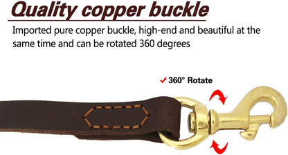 Leather Dog Leash 6ft, Heavy Duty Training Leash for Large Medium Dogs