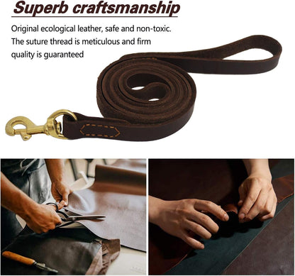 Leather Dog Leash 6ft, Heavy Duty Training Leash for Large Medium Dogs