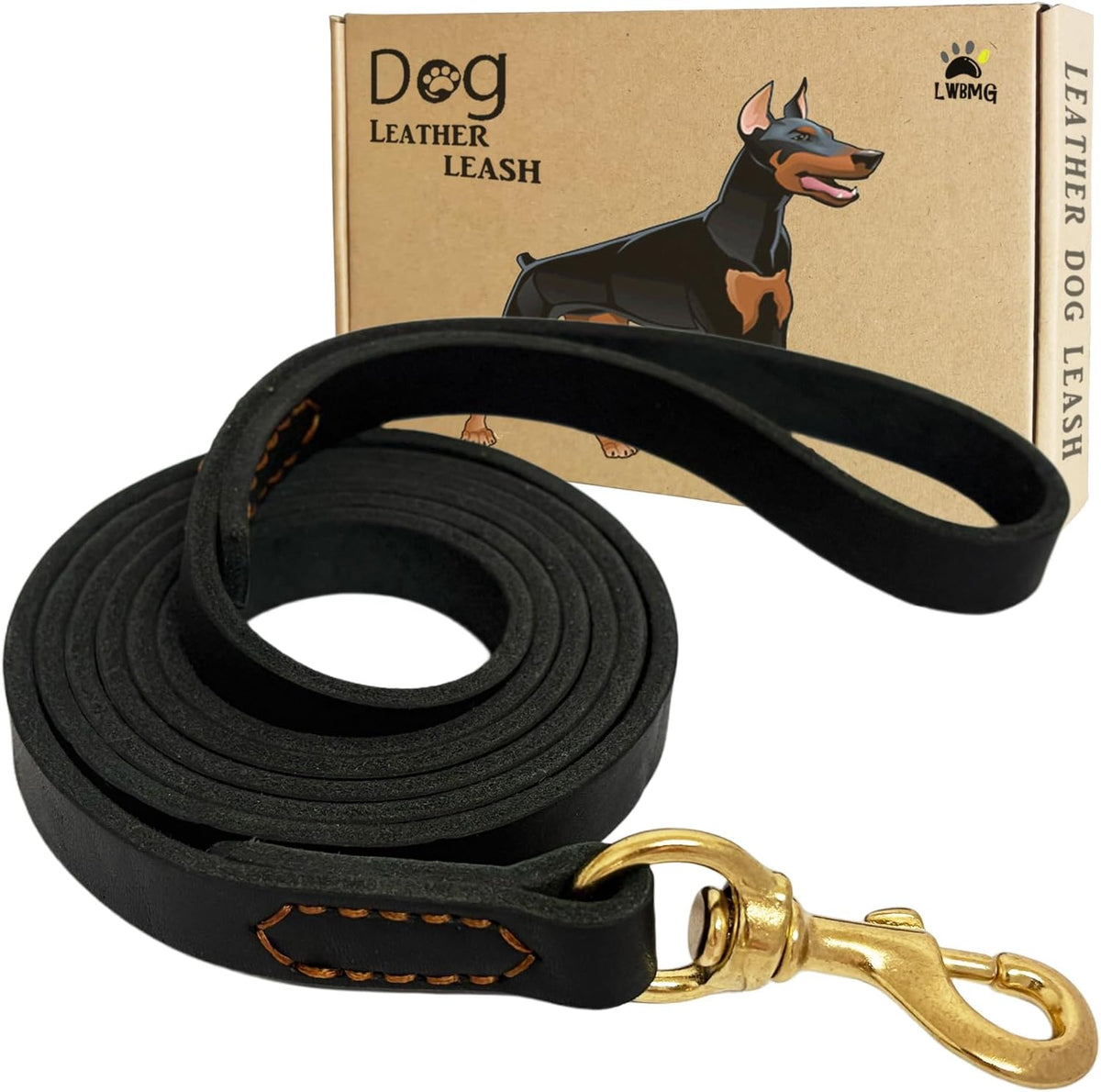 Leather Dog Leash 6ft, Heavy Duty Training Leash for Large Medium Dogs