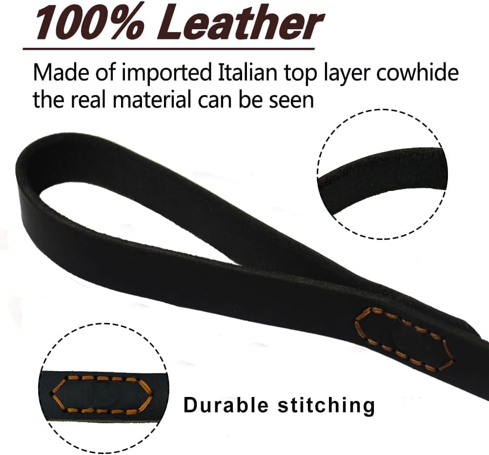 Leather Dog Leash 6ft, Heavy Duty Training Leash for Large Medium Dogs
