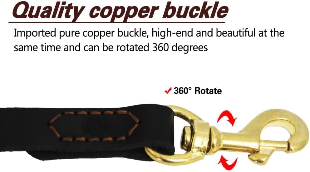 Leather Dog Leash 6ft, Heavy Duty Training Leash for Large Medium Dogs