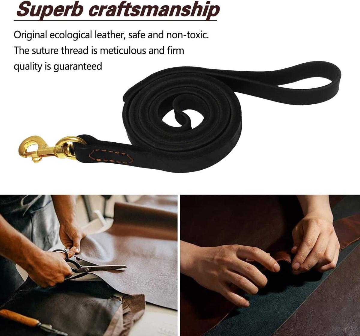 Leather Dog Leash 6ft, Heavy Duty Training Leash for Large Medium Dogs