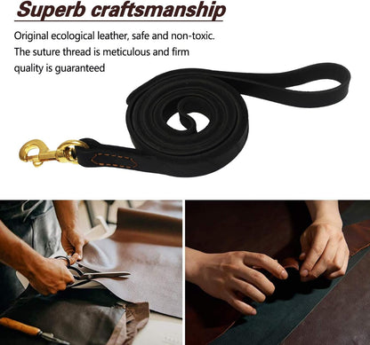 Leather Dog Leash 6ft, Heavy Duty Training Leash for Large Medium Dogs