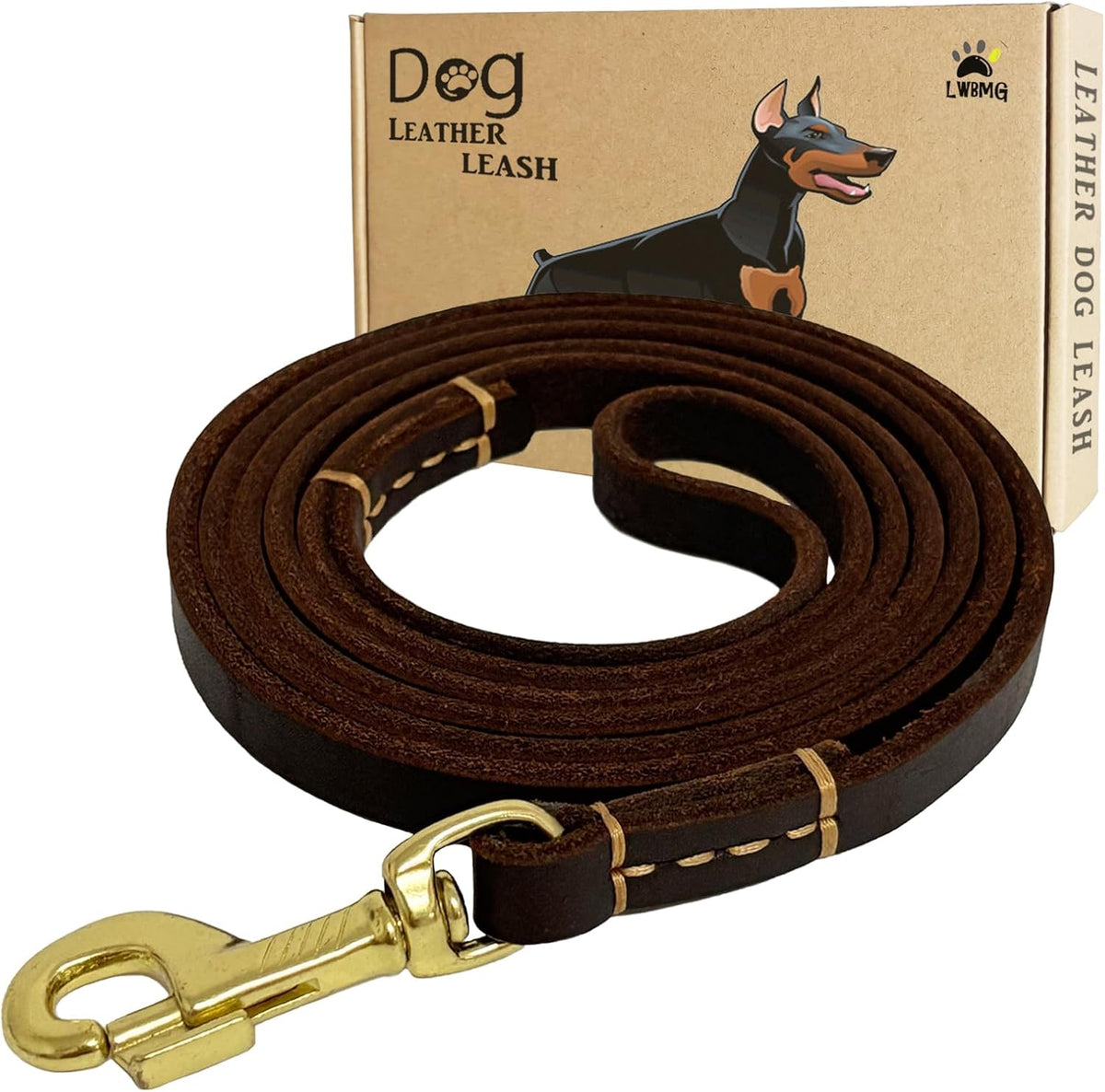 Leather Dog Leash 6ft, Heavy Duty Training Leash for Large Medium Dogs