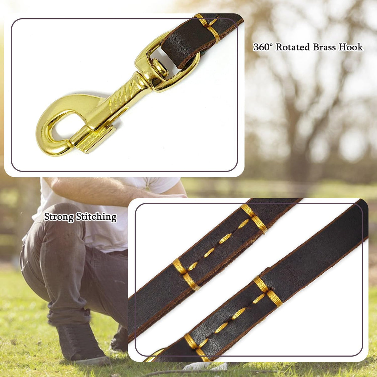 Leather Dog Leash 6ft, Heavy Duty Training Leash for Large Medium Dogs
